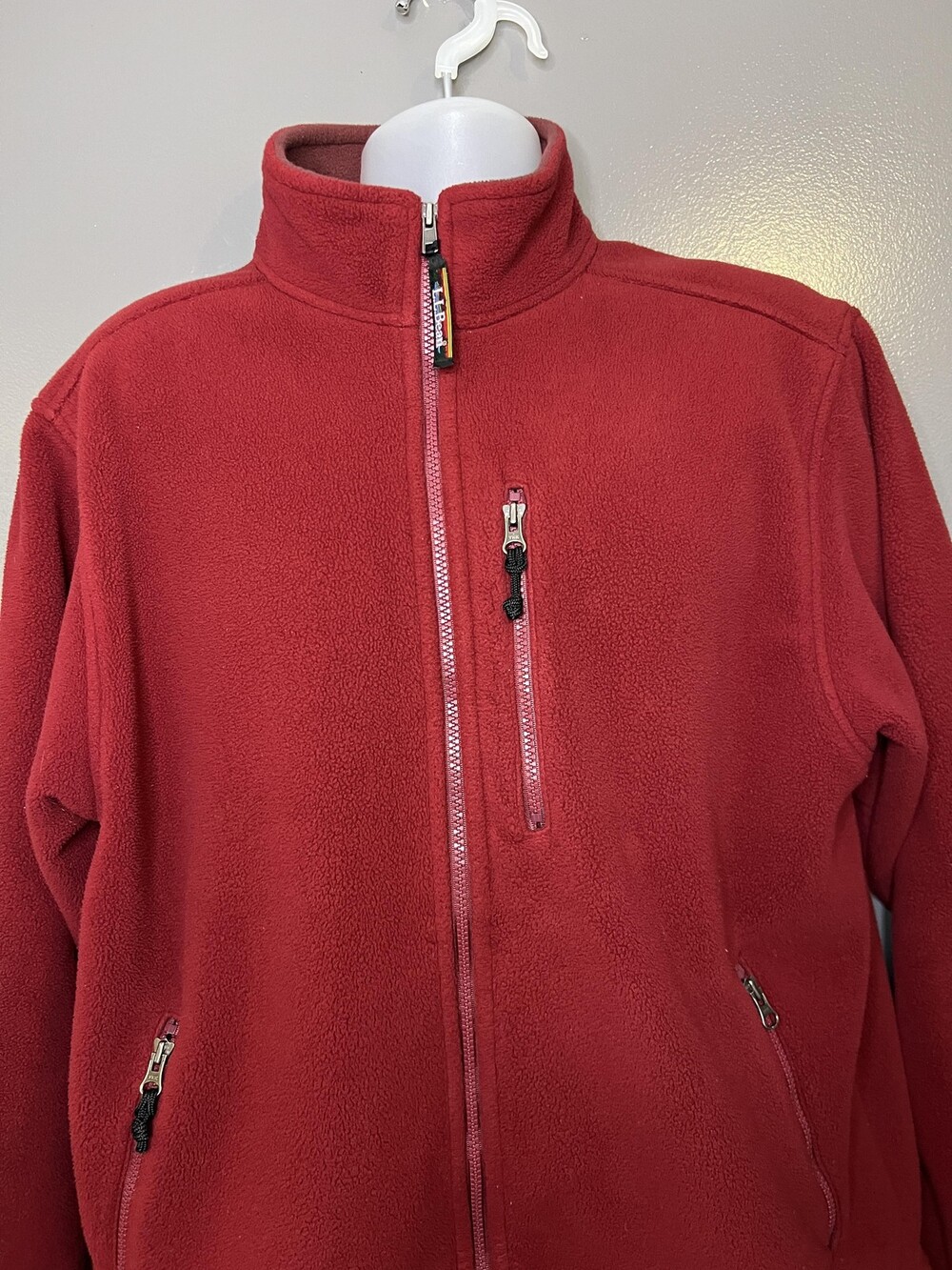 L.L. Bean Jacket Mens Large Red Full Zip Fleece Stand Collar Pockets Winter